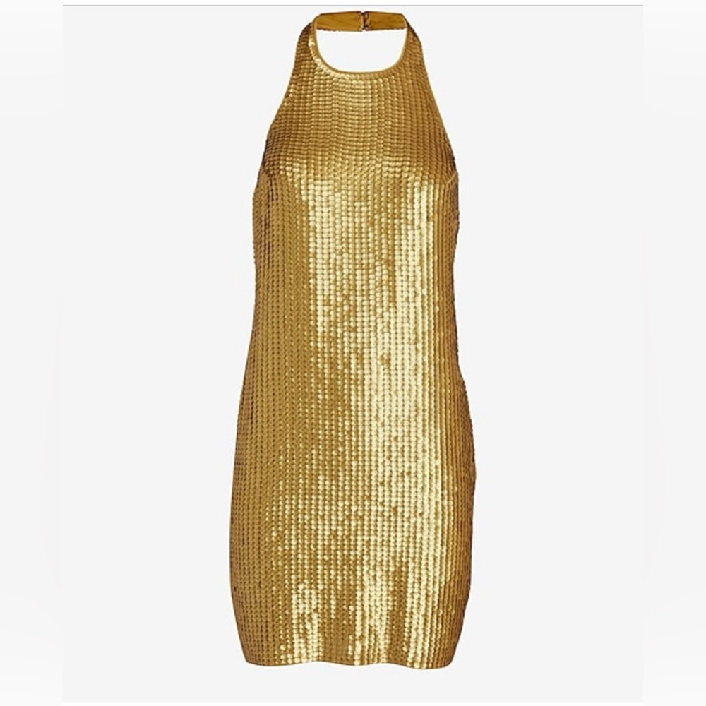 Gold Sequin mini Halter dress
